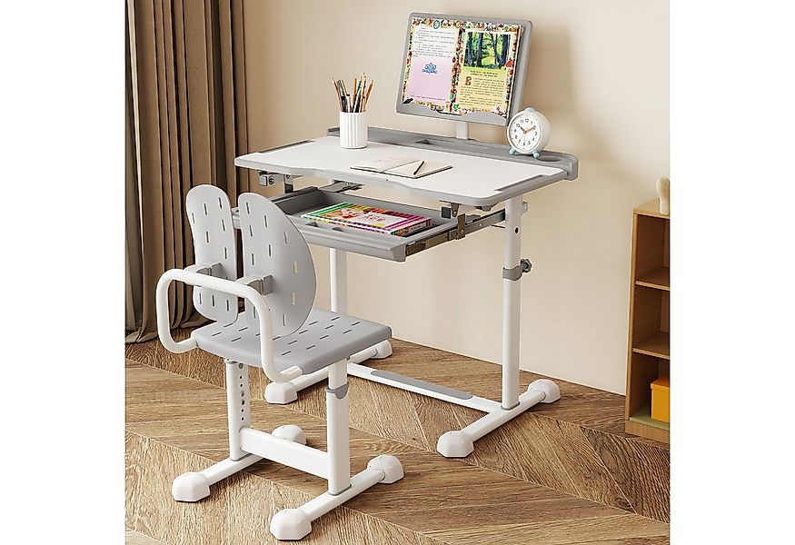 COSTWAY Kinderschreibtisch (2-St), mit Stuhl, kippbar & höhenverstellbar günstig online kaufen