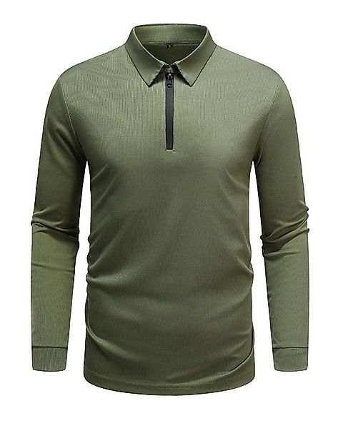 Allthemen Langarm-Poloshirt mit Reißverschluss Herren Poloshirt unifarben günstig online kaufen