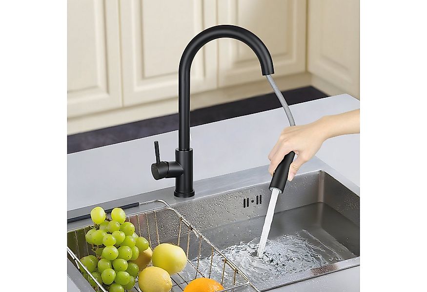 Nettlife Küchenarmatur Ausziehbar Schwarz Wasserhahn Küche Spültischarmatur günstig online kaufen