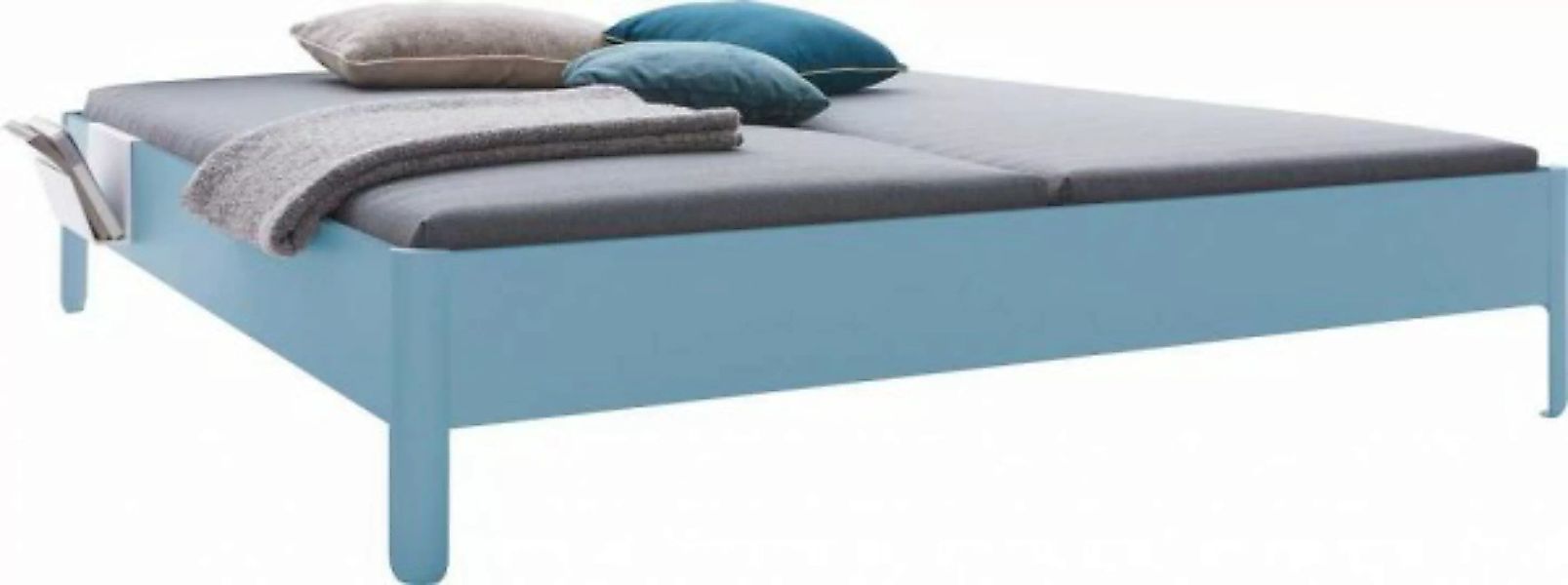 NAIT Doppelbett farbig lackiert Silbertannenblau 200 x 210cm Ohne Kopfteil günstig online kaufen