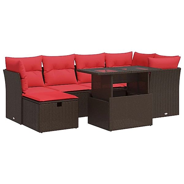 vidaXL 7-Tlg Garten-Sofagarnitur mit Kissen Braun Poly Rattan Akazie 332778 günstig online kaufen