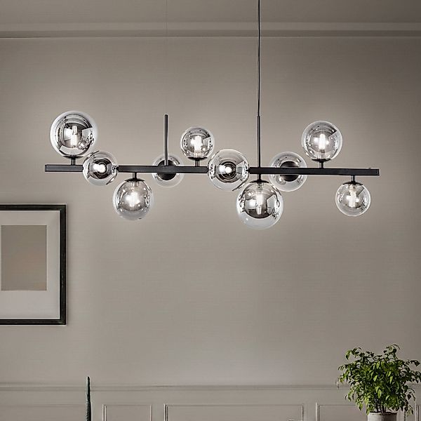 Hängeleuchte Rumba, schwarz/rauchgrau, Glas/Metall, 10-flg. günstig online kaufen