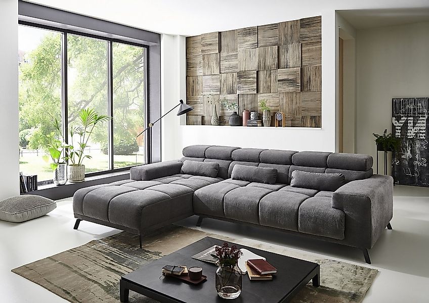 Iwaniccy Wohnlandschaft elektrische Sitztiefenverstellung, 3 Kissen, grau - günstig online kaufen