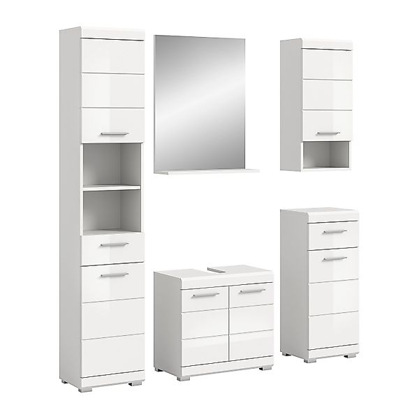 Badkombination mit Spiegel 164 cm x 191 cm x 34 cm Front Weiß Hochglanz FSC günstig online kaufen