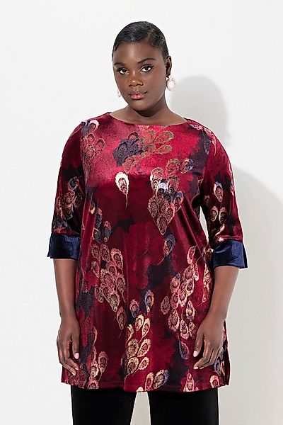 Ulla Popken Longshirt Samttunika bedruckt U-Boot-Ausschnitt 3/4-Arm günstig online kaufen