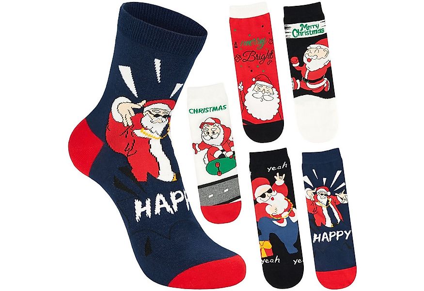 BRUBAKER Socken Herren Weihnachtssocken - Happy Santa (Bunte Baumwollsocken günstig online kaufen