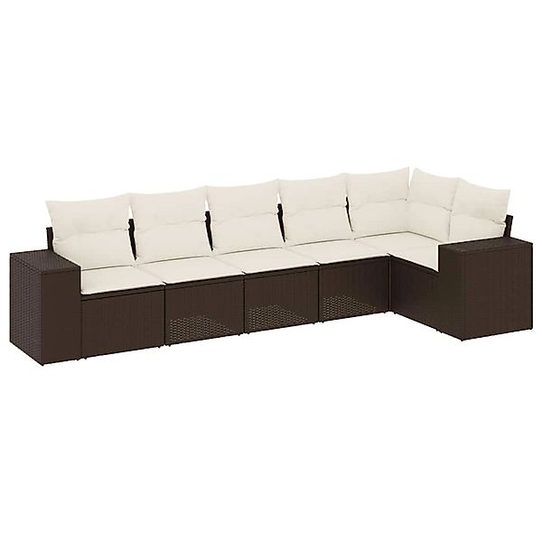 vidaXL 6-Tlg Garten-Sofagarnitur mit Kissen Braun Poly Rattan 3222592 günstig online kaufen