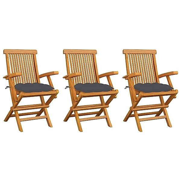 vidaXL Gartenstühle mit Anthrazit Kissen 3 Stk Massivholz Teak 3062529 günstig online kaufen