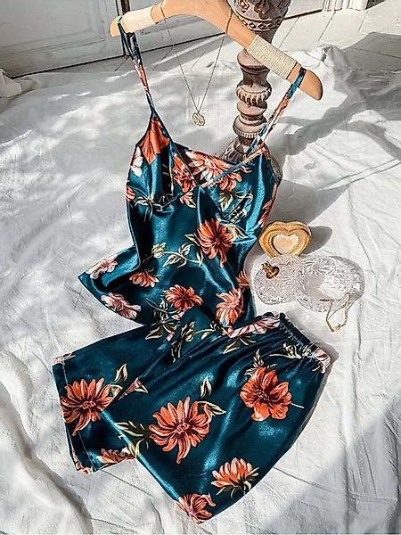 Elegant Love Schlafanzug Satin Pyjama Set mit Blumenmuster – Bequeme Damen- günstig online kaufen