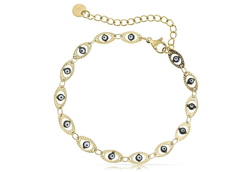 Made by Nami Edelstahlarmband Gold mit Nazar Boncuk Anhängern Perlenarmband günstig online kaufen