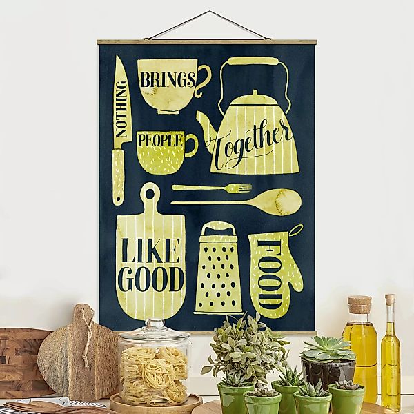 Stoffbild Küche mit Posterleisten - Hochformat Seelennahrung - Gutes Essen günstig online kaufen