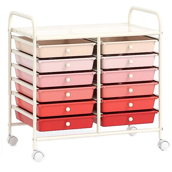 Costway Rollwagen mit 12 Stapelbaren Schubladen Badrollwagen Rosa günstig online kaufen