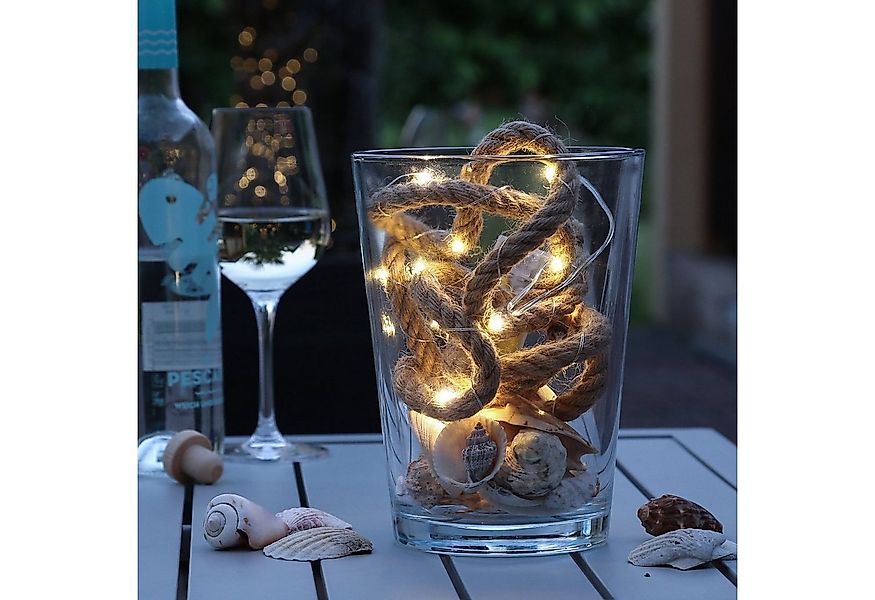 MARELIDA LED-Lichterkette Seil Jute maritime Deko Kordel Tau 40LED 2m Timer günstig online kaufen