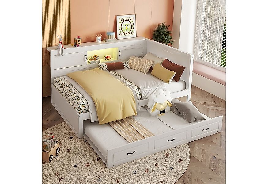 Flieks Daybett, LED Tagesbett Kinderbett 140x200cm Ausziehbett 90x190cm Lad günstig online kaufen