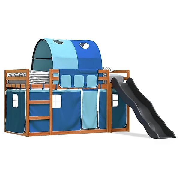 vidaXL Etagenbett mit Rutsche und Gardinen Blau 90x200 cm2097593 günstig online kaufen