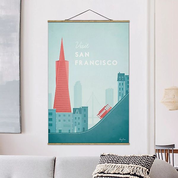 Stoffbild Architektur mit Posterleisten - Hochformat Reiseposter - San Fran günstig online kaufen