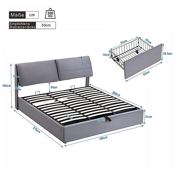 HAUSS SPOLE Polsterbett 180x200 cm hydraulisch mit 3 Schubladen, ohne Matra günstig online kaufen