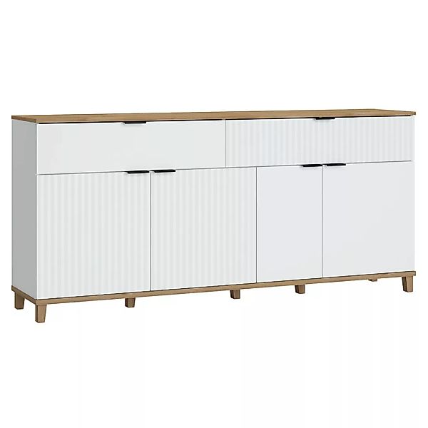 Sideboard mit 2 Schubladen, 4 Türen PLYMOUTH-129 in weiß mit Eiche Nb., B/H günstig online kaufen