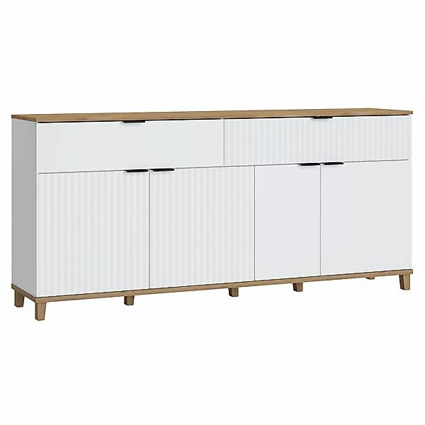 Sideboard mit 2 Schubladen, 4 Türen PLYMOUTH-129 in weiß mit Eiche Nb., B/H günstig online kaufen