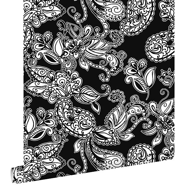 ESTAhome Tapete Funky Blumen Und Paisleys Schwarz Und Weiß 53 Cm X 1005 Cm günstig online kaufen