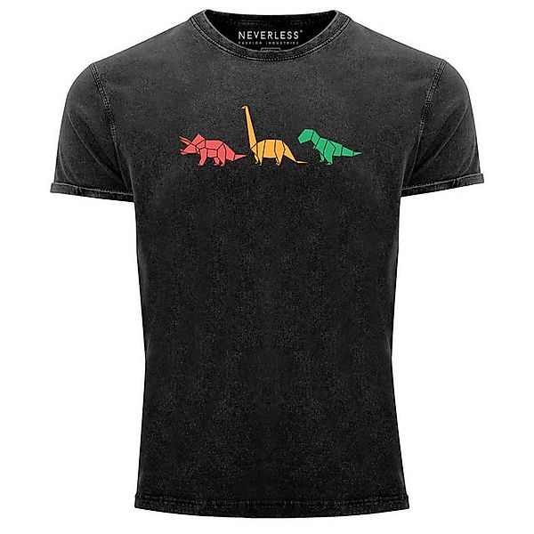 Neverless Print-Shirt Herren Vintage Shirt Dinosaurier Aufdruck Polygon Tie günstig online kaufen