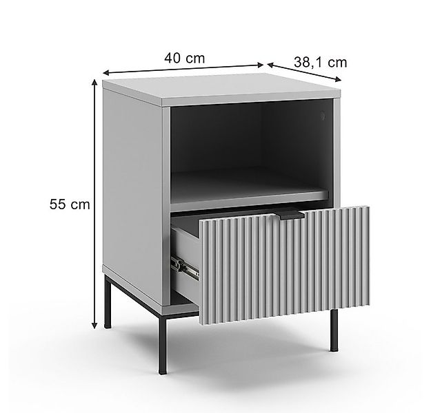 Vicco Nachtschrank Eliza, Grau, 40 x 55 cm mit 1 Schublade günstig online kaufen