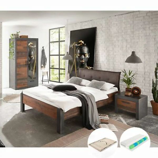 Lomadox Schlafzimmermöbel Set BERLIN-S-61 im Industrial Look, in Matera ant günstig online kaufen