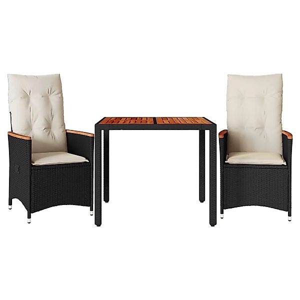 vidaXL 3-tlg. Bistro-Set mit Kissen Schwarz Poly Rattan günstig online kaufen