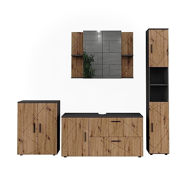 Vicco Badmöbel-Set Irma, Anthrazit/Artisan, 4 Teile, günstig online kaufen