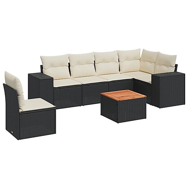 vidaXL 7-tlg Garten-Sofagarnitur mit Kissen Schwarz Poly Rattan Modell 62 günstig online kaufen