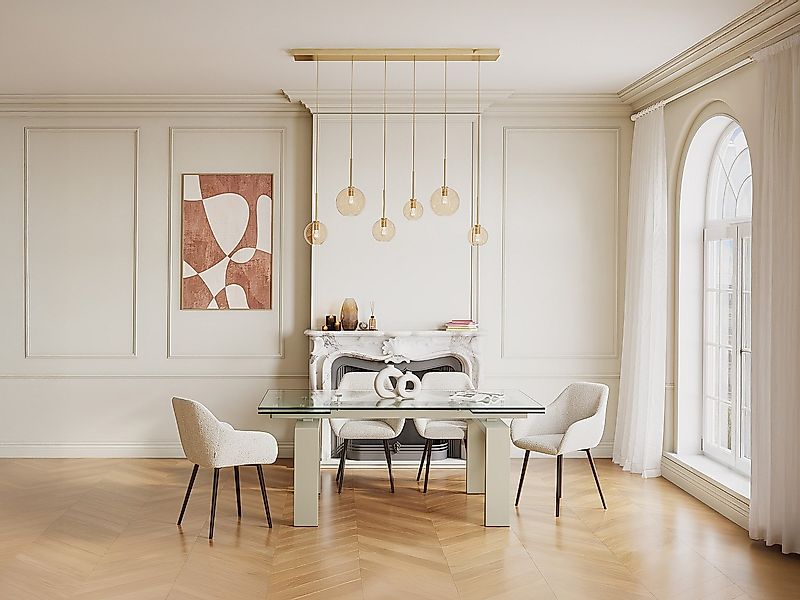 Esstisch ausziehbar - Glas & Metall - 8-10 Personen - Beige & Transparent - günstig online kaufen