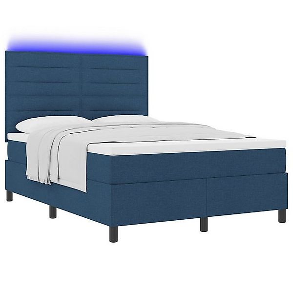 vidaXL Bett Boxspringbett mit Matratze & LED Blau 160x200 cm Stoff (1-tlg) günstig online kaufen