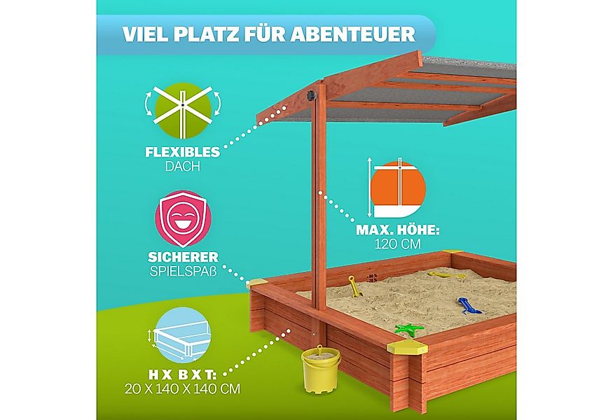 Spielwerk Sandkasten Max, mit Sonnendach 140x140cm Groß Imprägniertes Holz günstig online kaufen