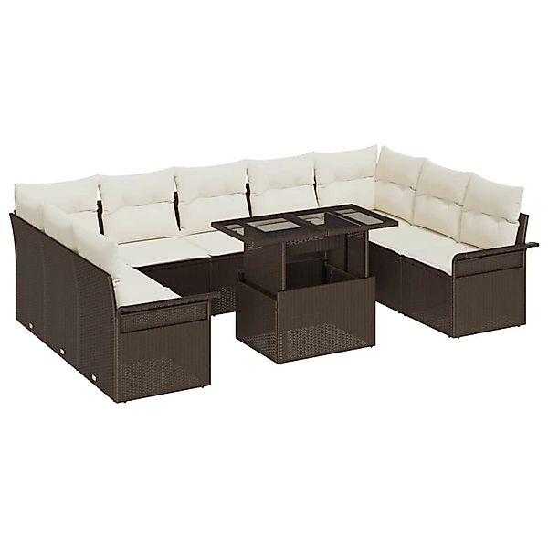 vidaXL Garten-Sofa-Set mit Kissen 10-Tlg Braun Poly Rattan 3348344 günstig online kaufen