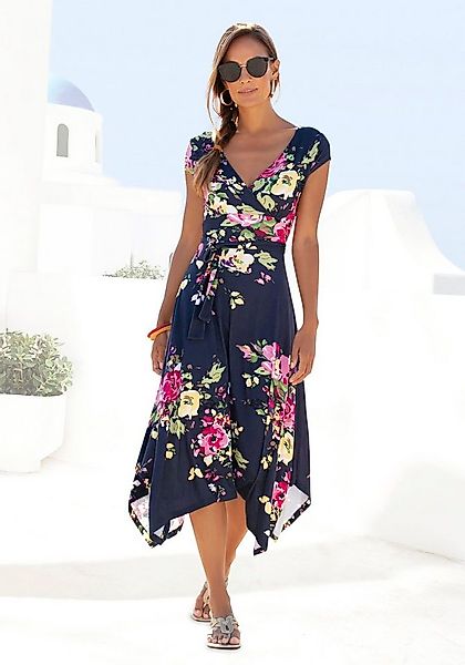 Beachtime Sommerkleid mit Zipfelsaum und Schleife in der Taille, Jerseyklei günstig online kaufen