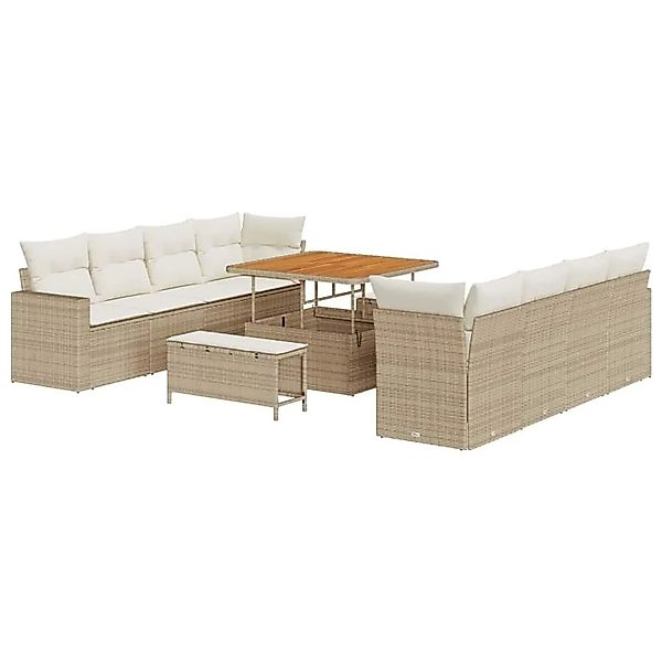 vidaXL Gartensofa-Set mit Kissen 12 Stk Beige und Creme Poly-Rattan 3363546 günstig online kaufen