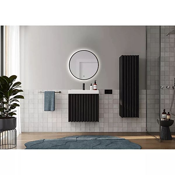 Badezimmermöbel Set inkl. 60 cm Waschtisch NANTES-107 in schwarz mit Lamell günstig online kaufen