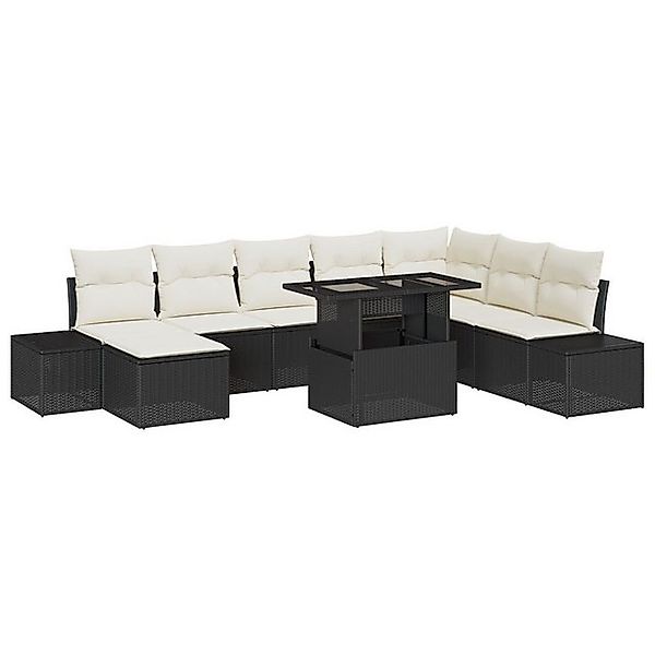 vidaXL Loungesofa 9-teiliges Garten-Sofa-Set mit Kissen Schwarz Poly-Rattan günstig online kaufen