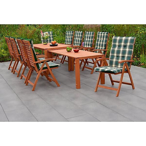 Merxx La Plata Set 21-tlg 10 Klappsessel 10 Auflagen Flex-Gartentisch Auszi günstig online kaufen