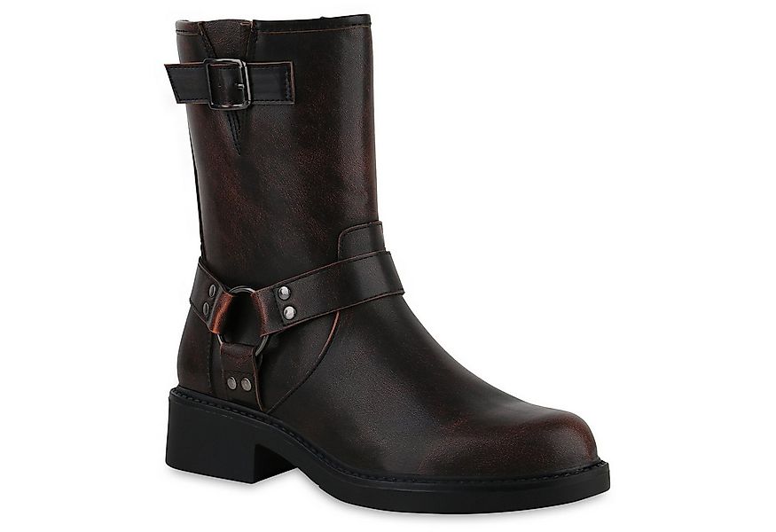 VAN HILL 840869 Bikerboots Damen Biker Boots Stiefeletten Nieten Stiefel Sc günstig online kaufen