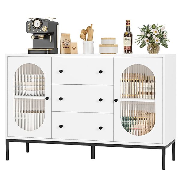 Homfa Sideboard Küchenschrank, mit 3 Schubladen 2 Glastüren, Buffetschrank, günstig online kaufen
