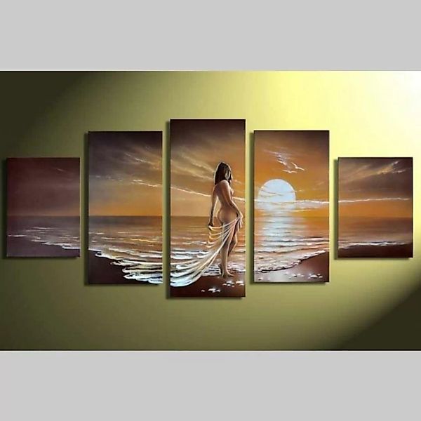 5 Leinwandbilder FRAU am Strand (1) 150 x 70cm Handgemalt günstig online kaufen