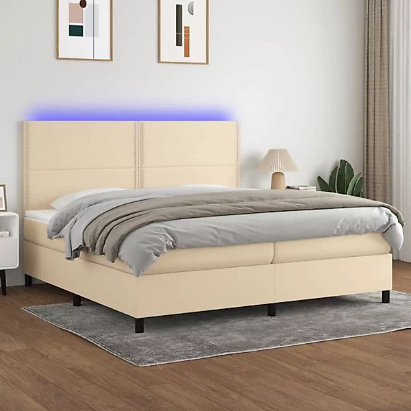 vidaXL Boxspringbett Boxspringbett mit Matratze LED Creme 200x200 cm Stoff günstig online kaufen