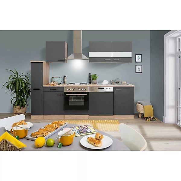 Respekta Küchenzeile KB250ESG 250 cm Grau-Eiche günstig online kaufen