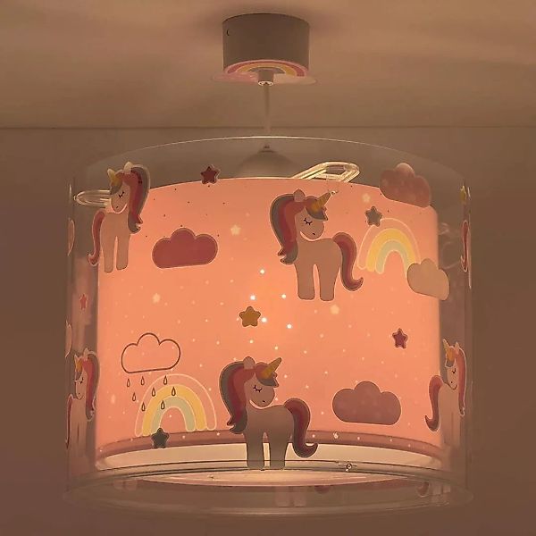 Kinderzimmer Pendelleuchte Unicorns in Rosa und Weiß E27 günstig online kaufen