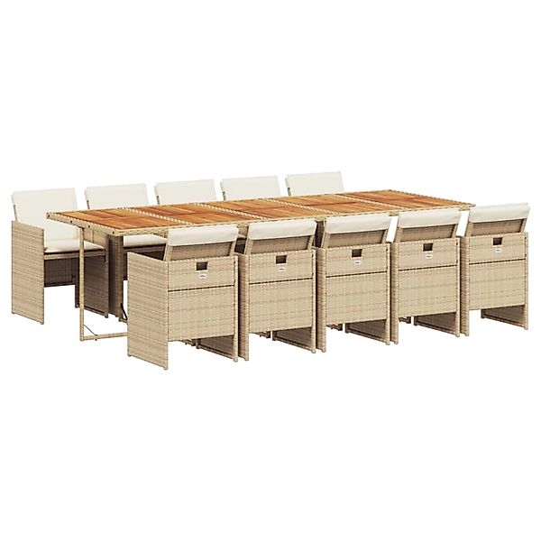 vidaXL 11-Tlg Garten-Essgruppe mit Kissen Beige Poly Rattan 3277707 günstig online kaufen