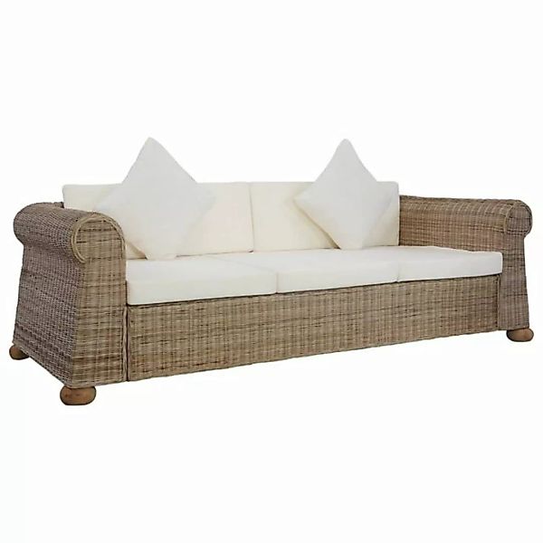 furnicato 3-Sitzer 3-Sitzer-Sofa mit Kissen Natur Rattan günstig online kaufen
