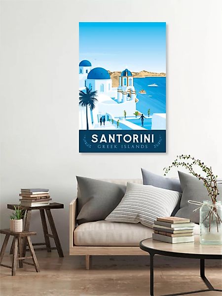 Poster / Leinwandbild - Santorini Vintage Travel Wandbild günstig online kaufen