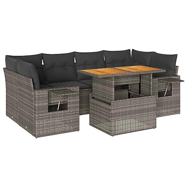 vidaXL 7-Tlg Garten-Sofagarnitur mit Kissen Grau Poly Rattan 3327119 günstig online kaufen