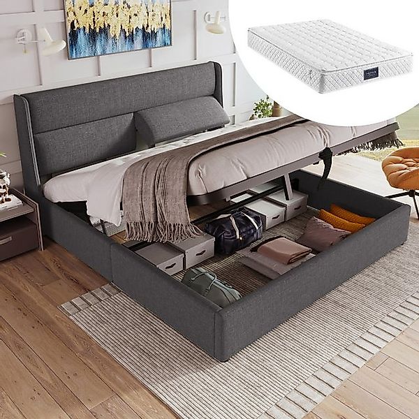 Ulife Polsterbett Doppelbett, Jugendbett, Hydraulisches Bettgestell mit Sta günstig online kaufen